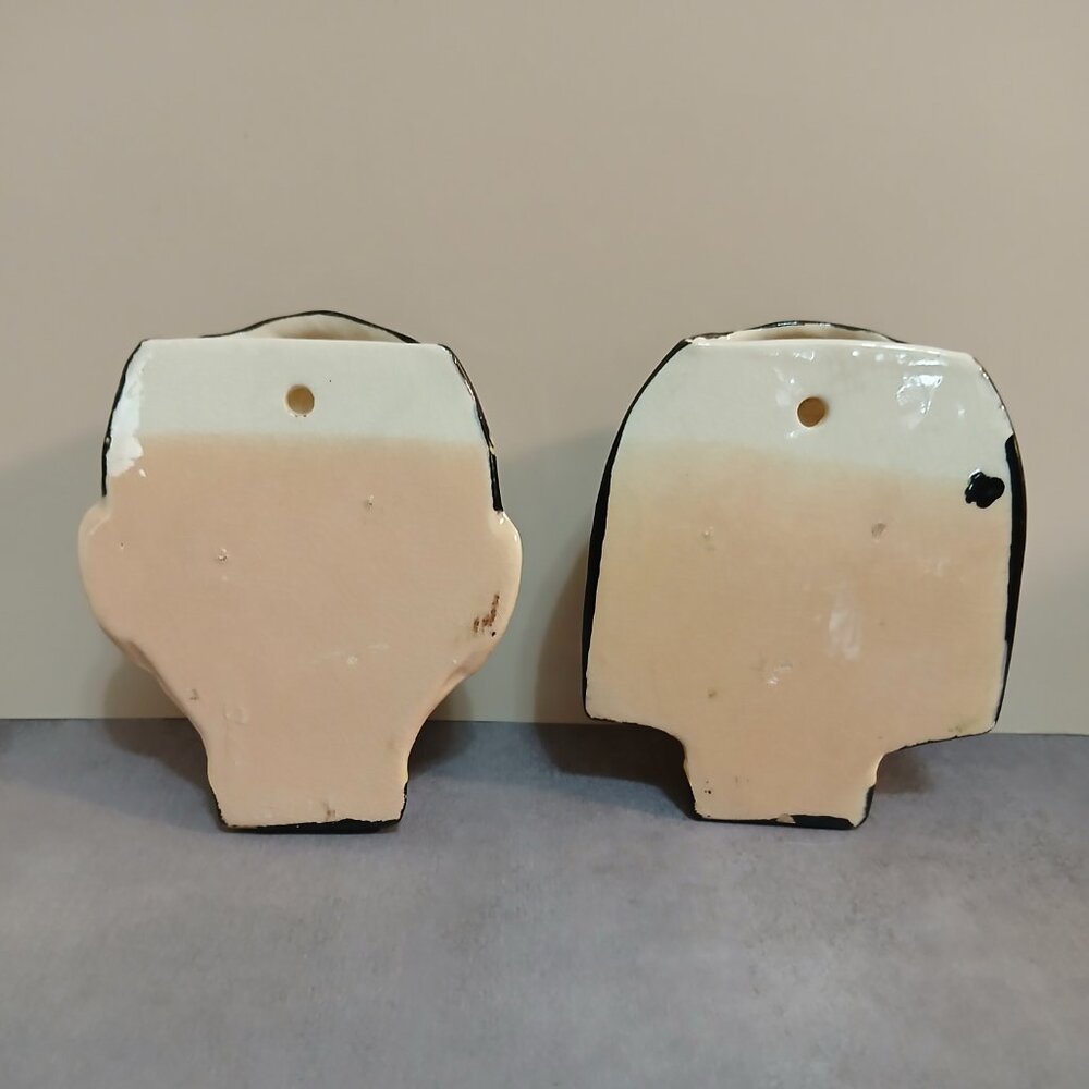 Mid-Century Pair of Asian Man & Woman Head Wall Pockets - Picture 2 of 10